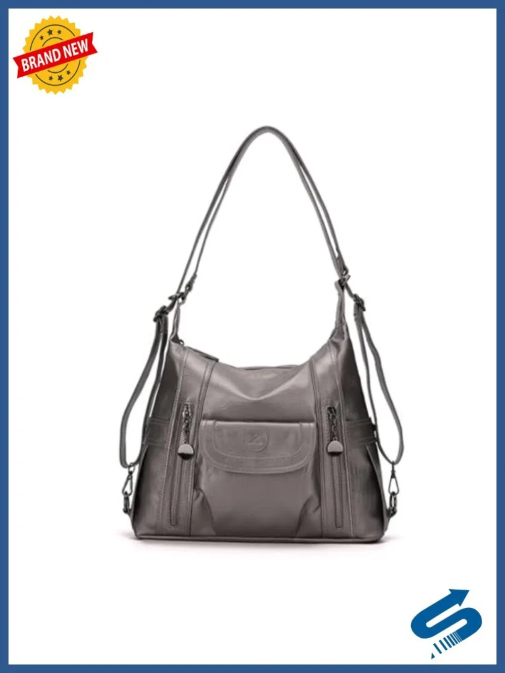 Women PU Leather Tote Shoulder Bag Large Capacity Handbag Backpack 9 Pockets
